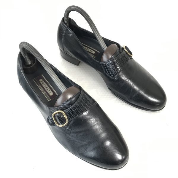 GINZA-1897-TOKYO FUTABAYA Leather Monk Strap Loafers 23.0 Black business shoes(USED)