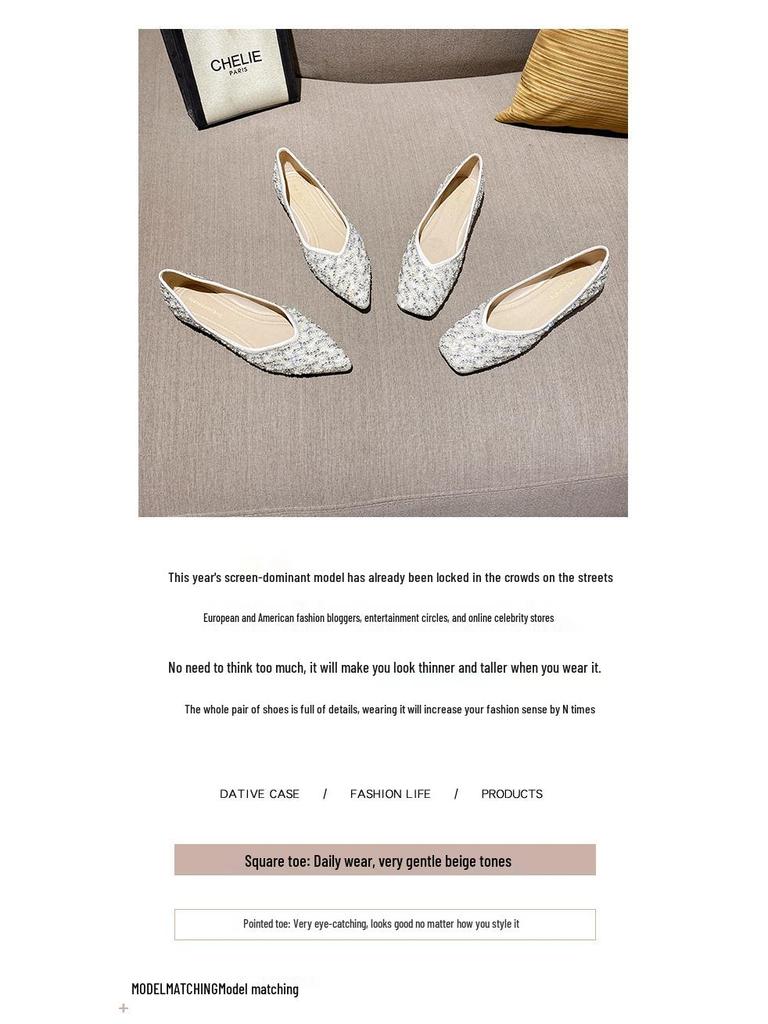 Weiwei Women's Rhinestone Pointed Toe Flats - Low Heel Slip-on Loafers with Soft Sole