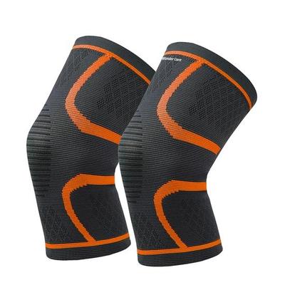 Wonder Care Pack of 2 Knee Sleeve Knee Brace Compression Knee Sleeve For Men And Women Knee Support Running Knee Sleeve  [Grey-Orange, S 1 Pair(2pcs)]