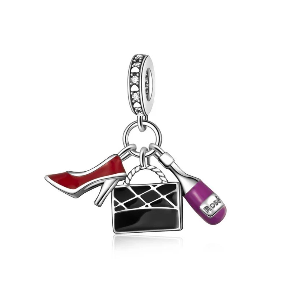 Pure Silver 925 Bracelet for Women Fashion Jewelry with High Heels Sandals Pendant Beads Original Charms
