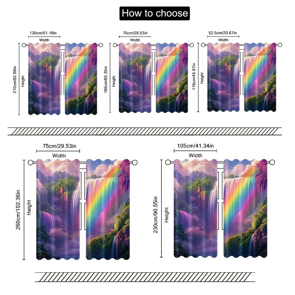 2pcs Whimsical Rainbow Falls Curtains - Vibrant Waterfall & Rainbow Design   100% Polyester   Rod Pocket Window Treatment for Livi
