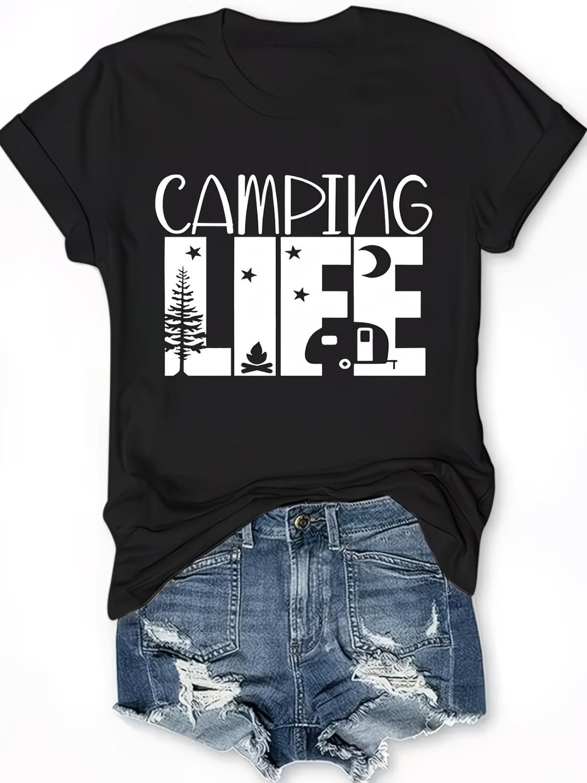 Womens Trendy Letter Print T-Shirt - Comfortable Crew Neck XXXL