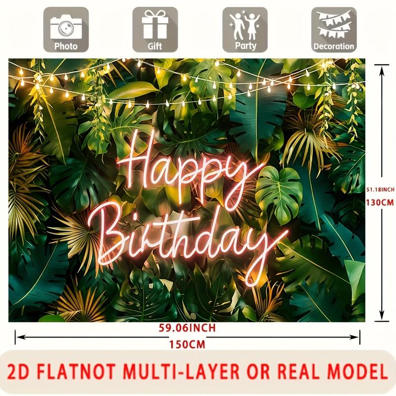 Hawaiian Tropical Birthday Party Banner, Palm Leaf Polyester Backdrop for Home Room Wall Decor