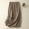 Women's Elastic Waist Midi Skirt Loose Fit A-Line Skirt Vintage Solid Color Linen Skirt Casual Mid Length Skirt