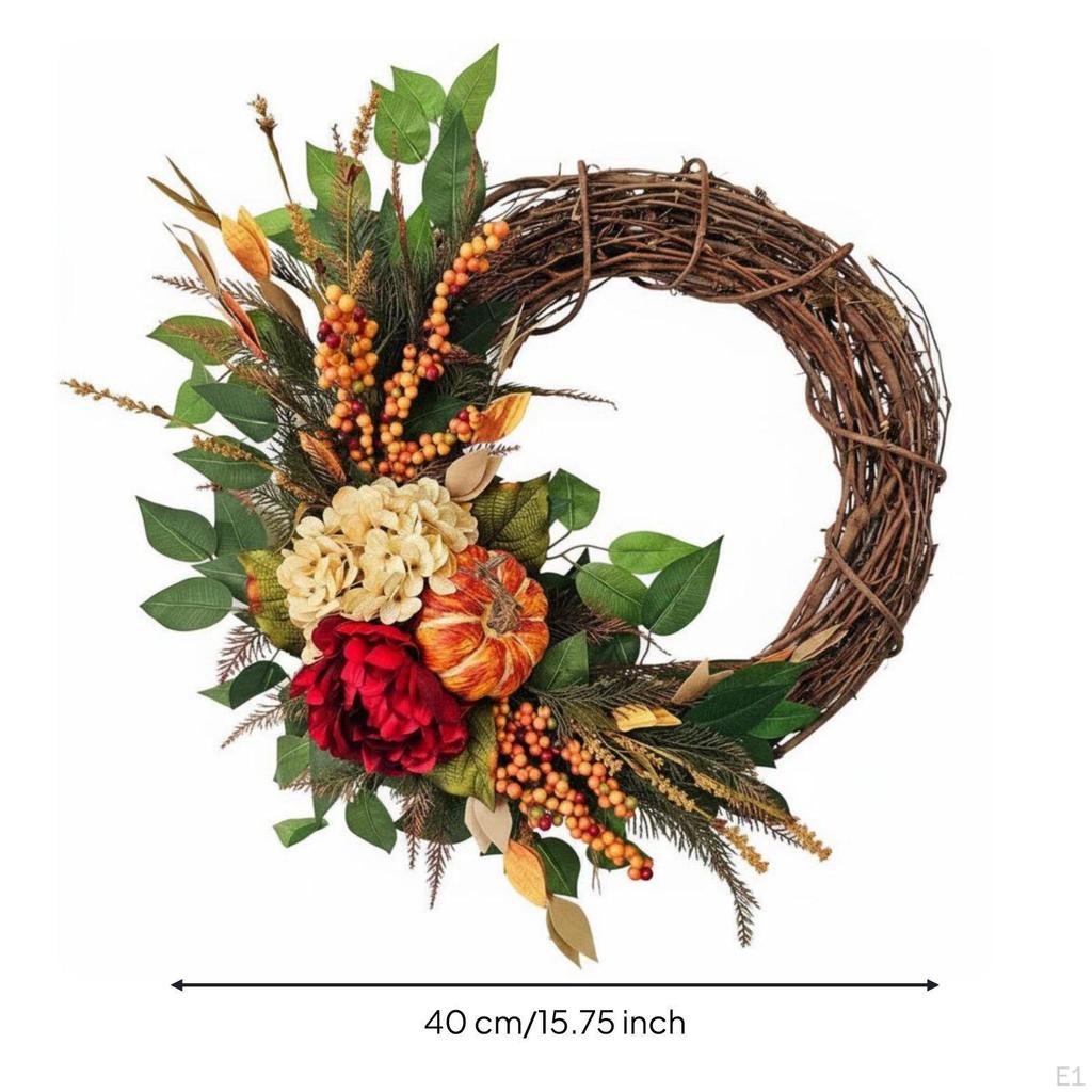 Fall Pumpkin Wreath Floral Accents Thanksgiving Door Rustic Seasonal Decor for Window,