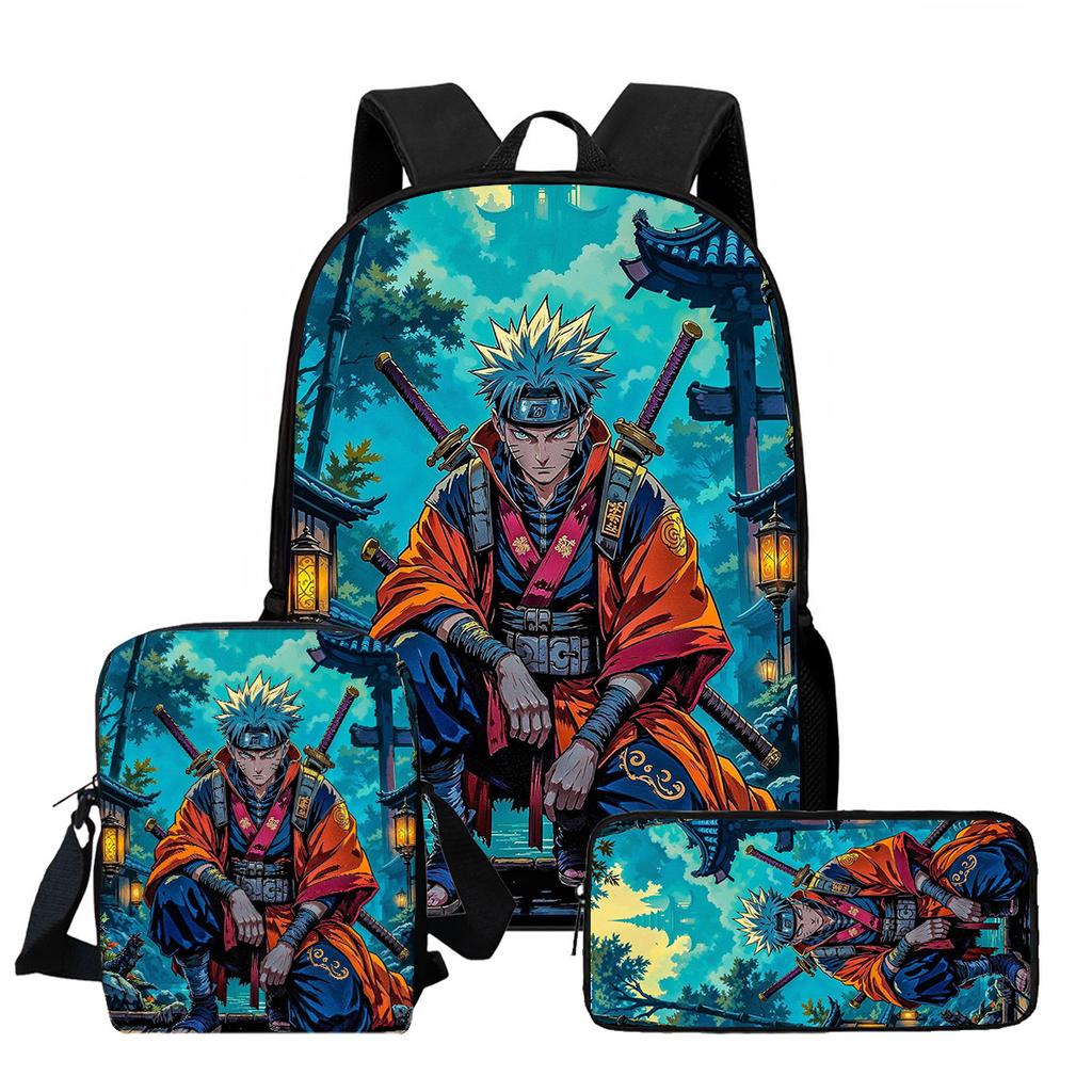 3Pcs Set Kids Backpack With Crossbody Bag & Pencil Bag,Cartoon NARUTO School Bags For Age 6-10,Lightweight For Boys and Girls.