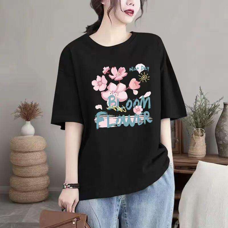 Summer New Cotton Casual Round Neck Women Trend Loose T-shirt