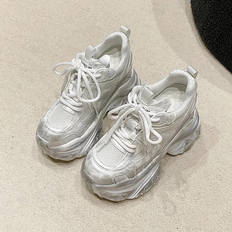 Fashion 10.5CM High Platform Sneakers Women New 2025 Mesh Shoes Comfortable Casual Chunky Shoes Wedge Heels Breathable Sneakers