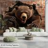 3D Fierce Bear Breakthrough Wall Art Tapestry, Aggressive Powerful Animal Print Poster Wide Wall Hanging For Bedroom Living Room