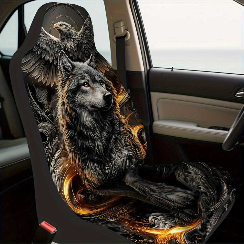 2pcs, Eagle And Wolf Harmony Print Universal Car Seat Covers, Decorative And Stylish Coversor, Easy To Install And Washable, Add