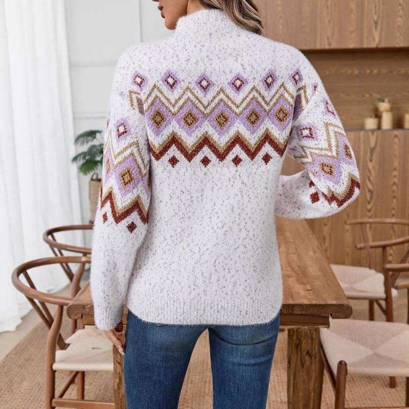 Women S Half High Neck Long Sleeve Knit Sweater Loose Fit Casual Winter