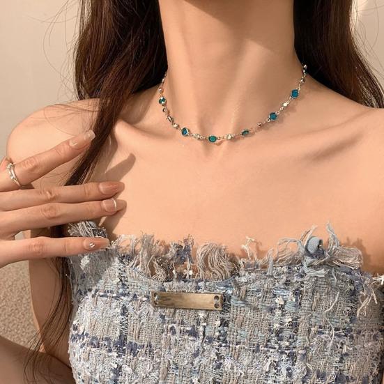 Blue Butterfly Necklace Women Rhinestone Choker Butterfly Pendant Necklace for Daily Wear Summer Party Date Beach