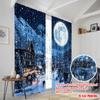 2pcs,2D Plane Printing Popular Curtains Winter Moonlit Village Polyester (without Rod) Decorations Outdoor for Living Room and