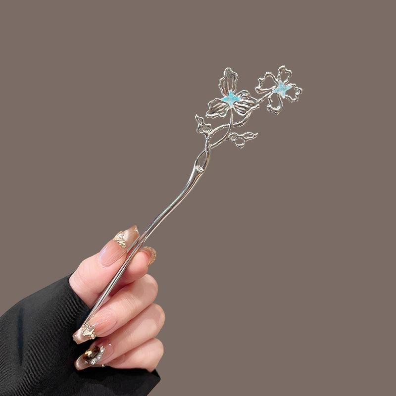 New Chinese Style Moonlight Stone Women's Alloy Hairpin with Unique Design Antique Butterfly Liquid Metal Premium Headpiece