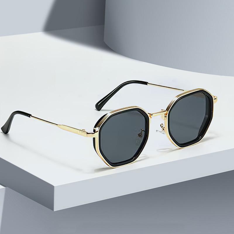 Vintage Sunglasses for Women Modern Octagonal Glasses Black Lenses Golden Edging Fashion Sun Glasses New in Trendy