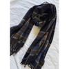 Used Joshua Ellis Cashmere Large Stole Navy Check New Unused 49778