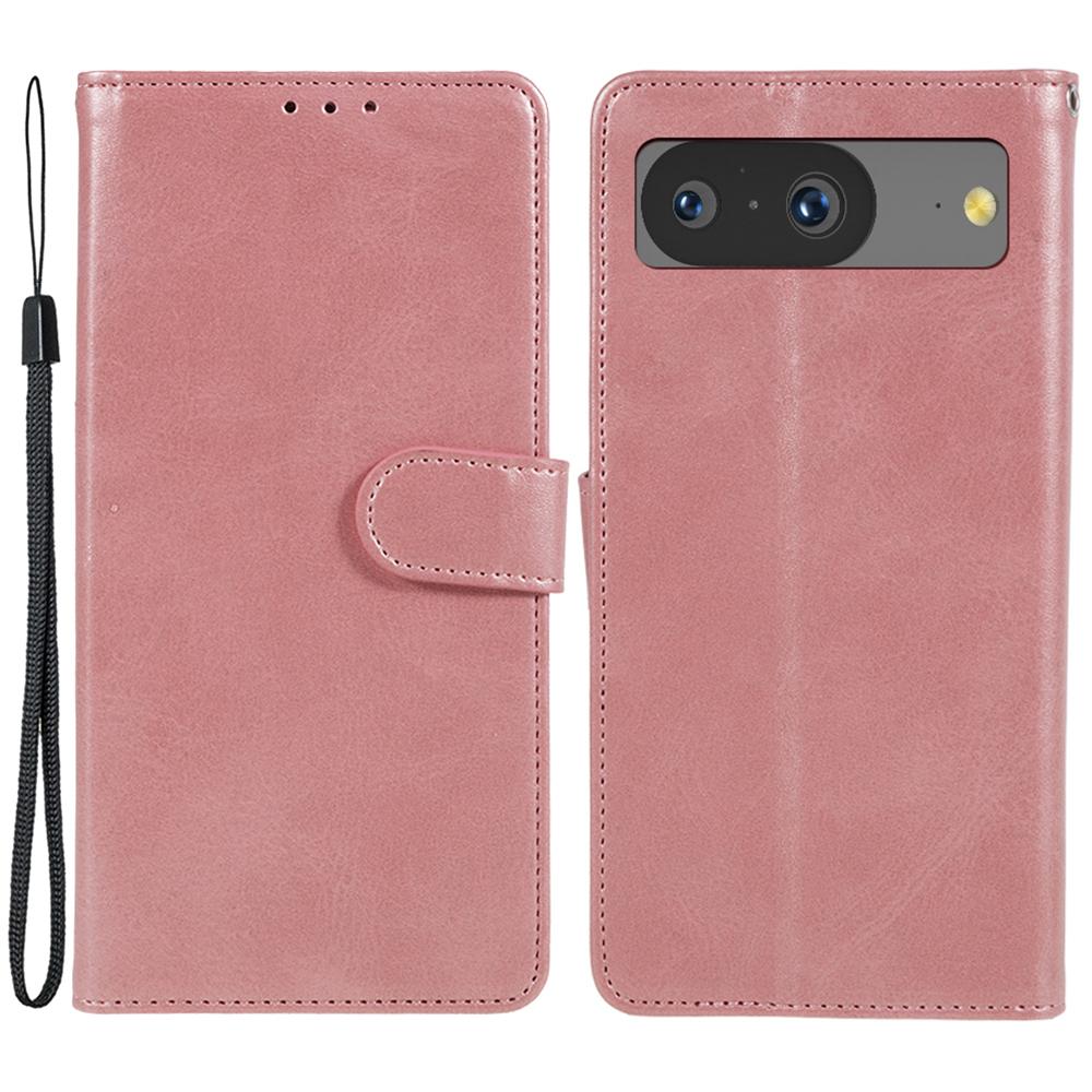 

For Google Pixel 8 PU Leather Wallet Phone Case Calf Texture Anti-drop Stand Cover Rose Gold
