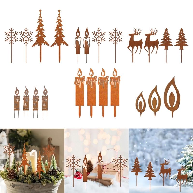 Metal Christmas Garden Decoration Stakes for Plant Pots Yard Decors Yard Stakes Christmas Decors for Garden Yard Lawn