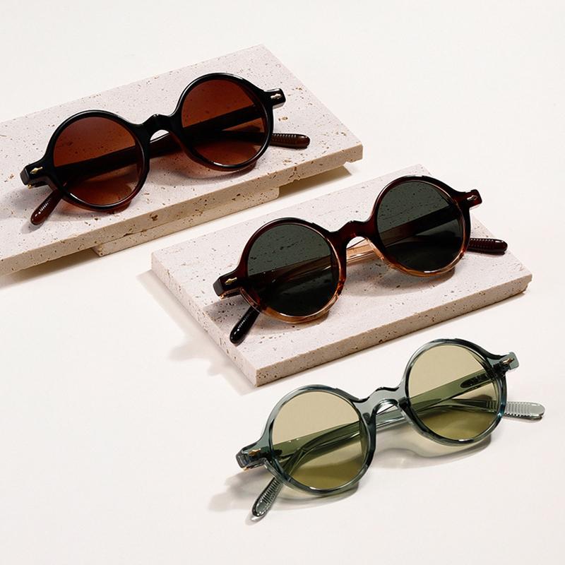 SO&EI Trending Punk Women Round Sunglasses Vintage Rivets Men Blue Green Sun Glasses Shades UV400