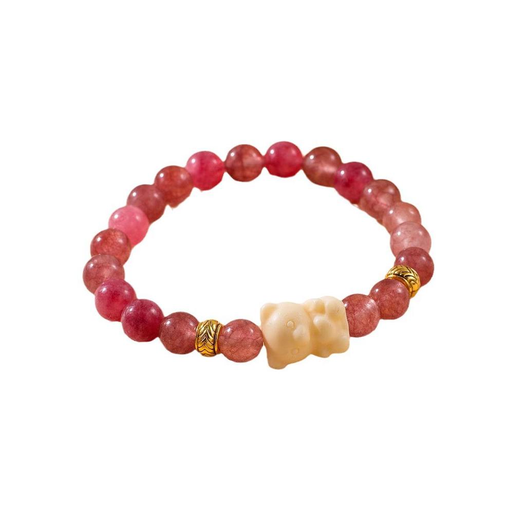 Non-Metal Strawberry Crystal Ivory Fruit Bear Bracelet for Couples