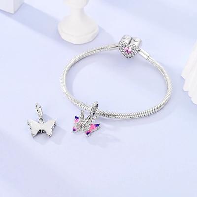 Charm Bead Charms Copper Exquisite Pink Zircon Butterfly Bead Charms Compatible With Charm Bead Charms Plata Authentic Bracelets Bead Charms Women Jew