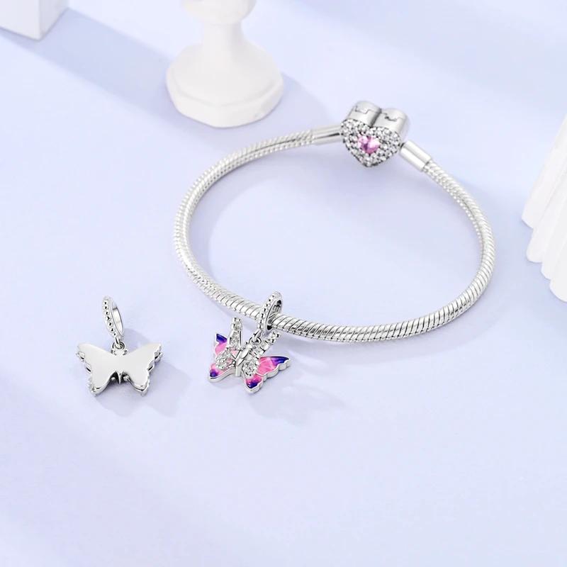 Charms Copperexquisite Pink Zircon Butterfly Beads Fit Charms Plataoriginal Bracelet Beads Women Jewellery Making
