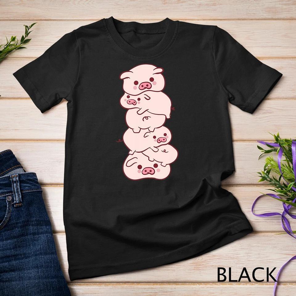 Pigs On A Pile - Cute Kawaii Anime - Pig Aesthetic Japanese Unisex T-shirt S