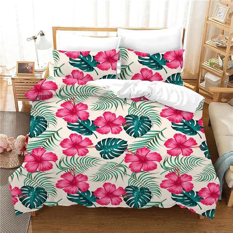 Zestaw poszwy na kołdrę pojedynczy 140x210cm Rośliny lasu deszczowego/Flaming Bananowy liść/kaktus 135x200 Różowy zestaw pościeli Dziecko Queen