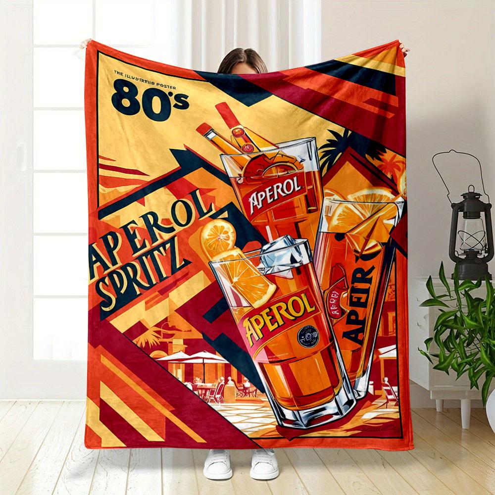 Bright Orange Aperol Spritz Drinks with Bold Geometric and Retro Elements. for All Seasons Blanket Lunch Break Throw Gift