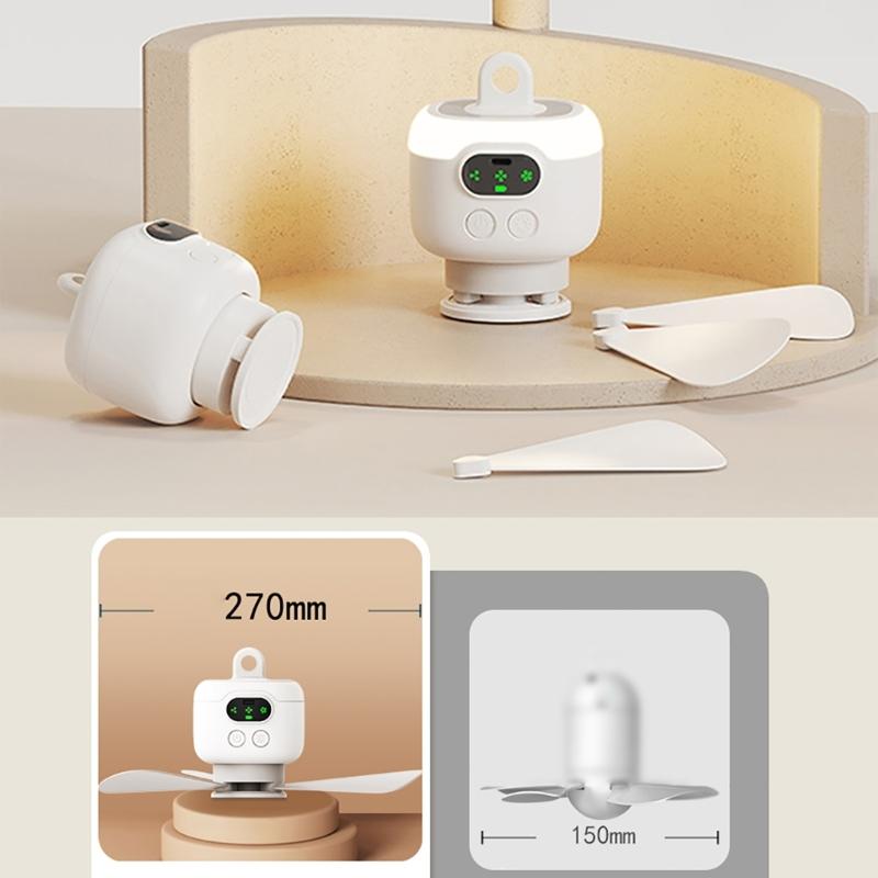 Rechargeable Ceiling Fan with Remote 4Speeds USB Ceiling Fan Hangings Fan for Camping Bed Camping Tent Canopys Cubicle