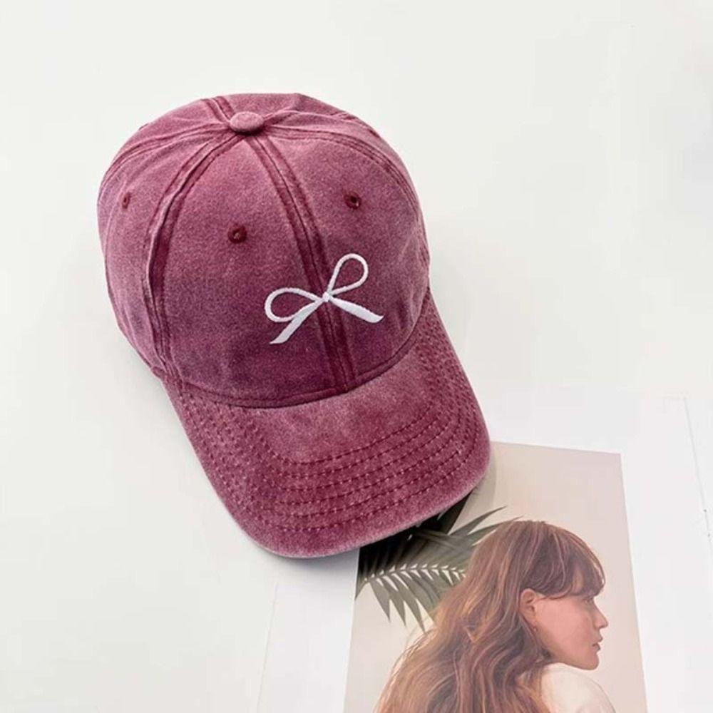 Baseball Hat Embroidery Bow Baseball Cap Cotton Peaked Cap Versatile Bowknot Baseball Hat  Men