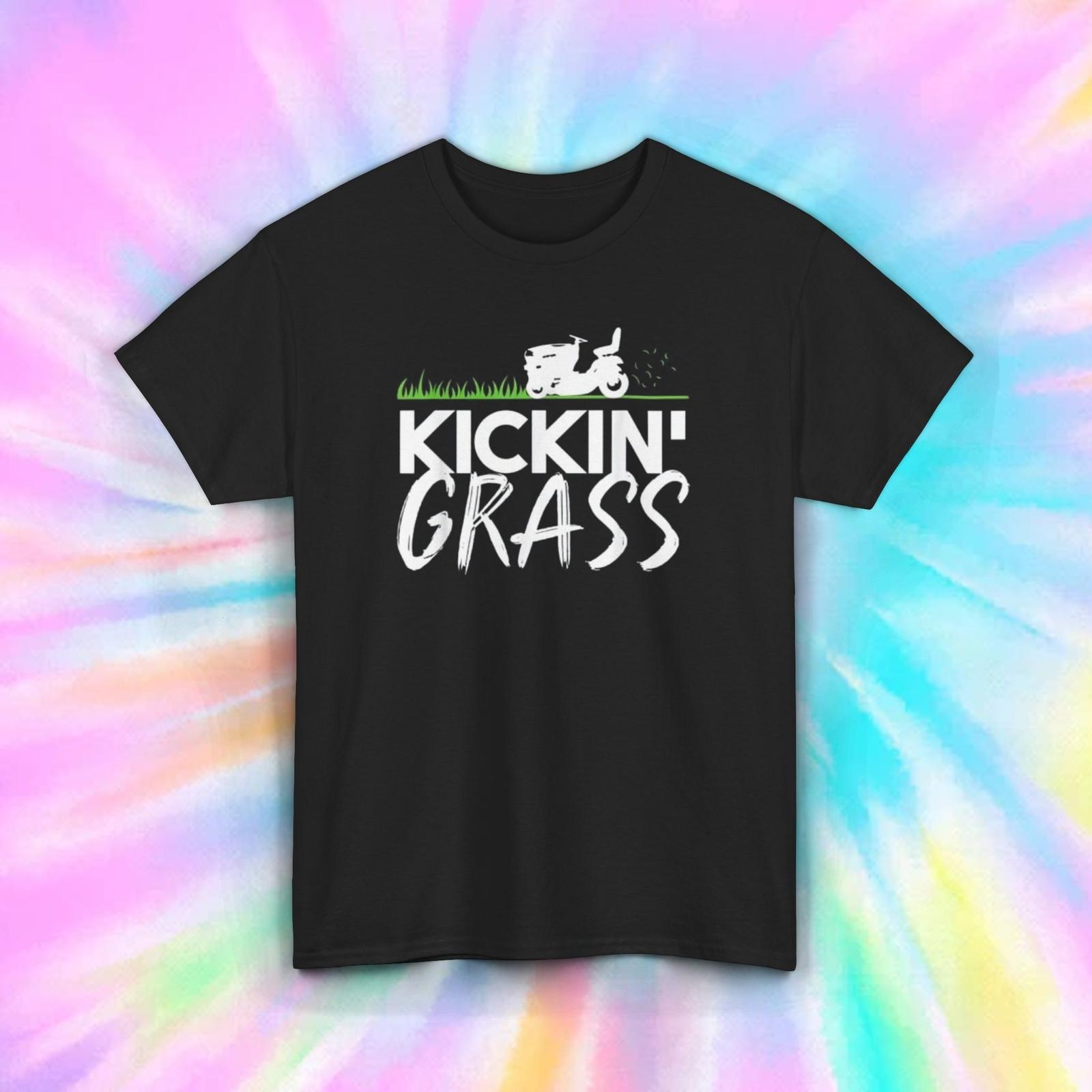 Kickin Grass Funny Mowing Graphic T-Shirt Lawn Care Humor Tee S-5XL M