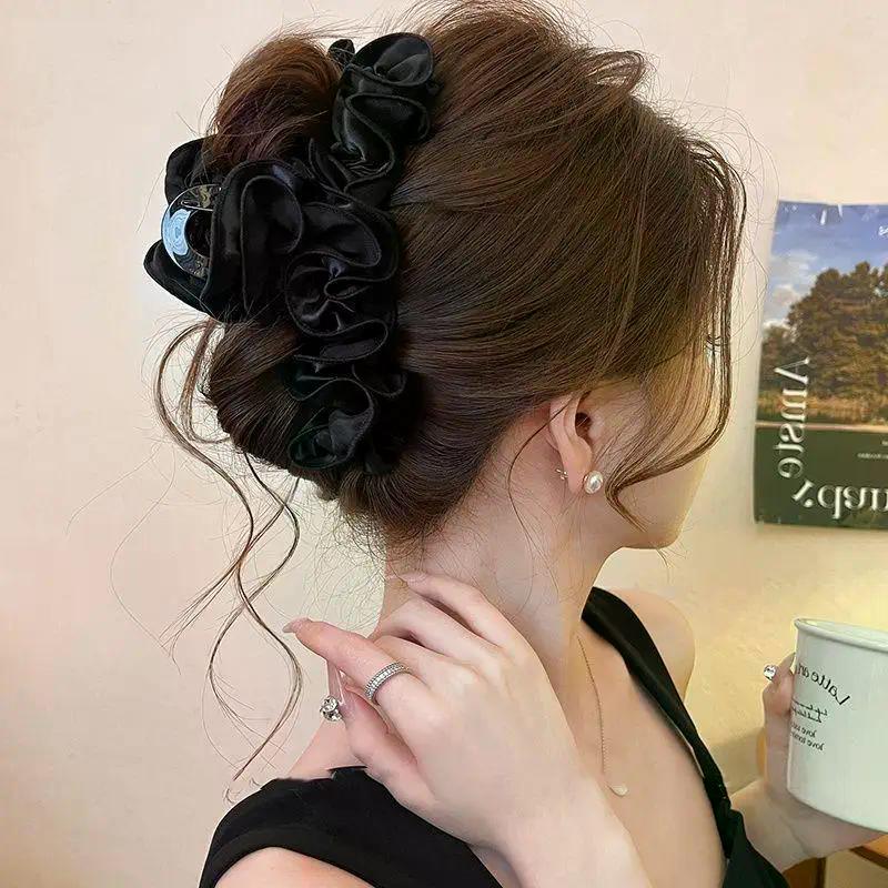 1pc Trendy Retro Pleats Hair Clip For Women Solid Color Ponytail Holder Claw Headwear Fashion Hair Accessories