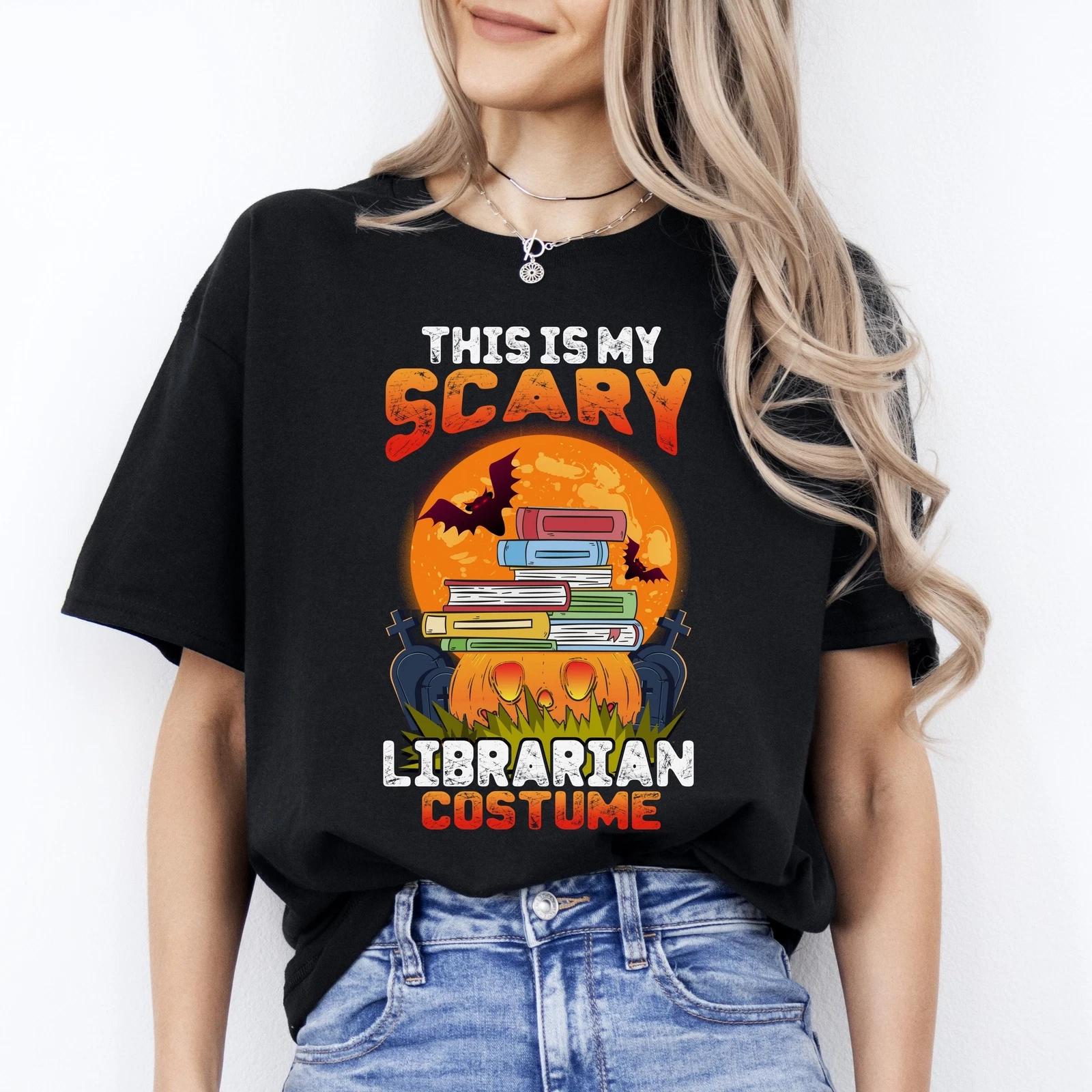 Scary librarian costume Halloween Unisex T-Shirt Library reading teacher tee Bla XL