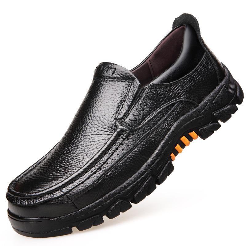 Spring business leather shoes men's soft-soled cowhide middle-aged and elderly casual men's shoes big round head thick-soled soft leather shoes men's