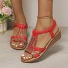 Summer New Flat-bottomed Rhinestone Fish Mouth Sandals Women's Large-size Women's Shoes