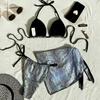 2024 Sexy European & American Three-Piece Bikini: Hot Stamping Skirted Swimsuit