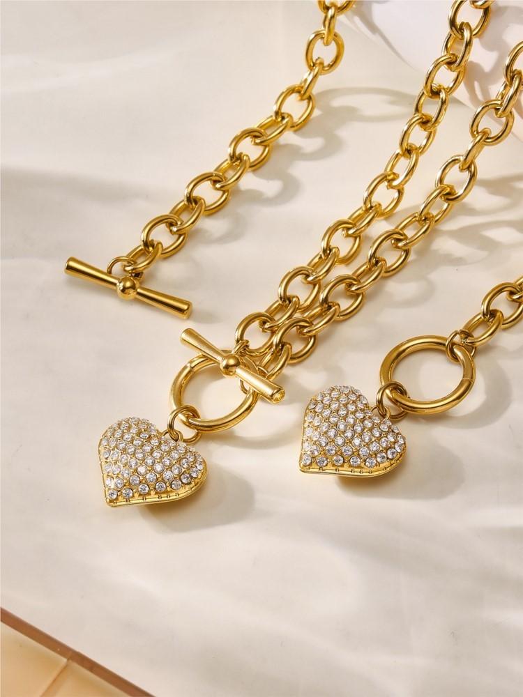 Stainless Steel Chain Necklace Matching Bracelet For Women 18k Gold Plated Non Tarnish Women's Heart Pendant Necklaces Bracelets