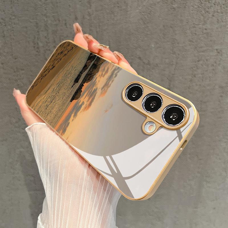 Aesthetic Seaside Scenery Pattern Glass Phone Case Suitable for Samsung Galaxy S26 S25 S24 S23 S22 S21 S20 FE/Ultra/Plus