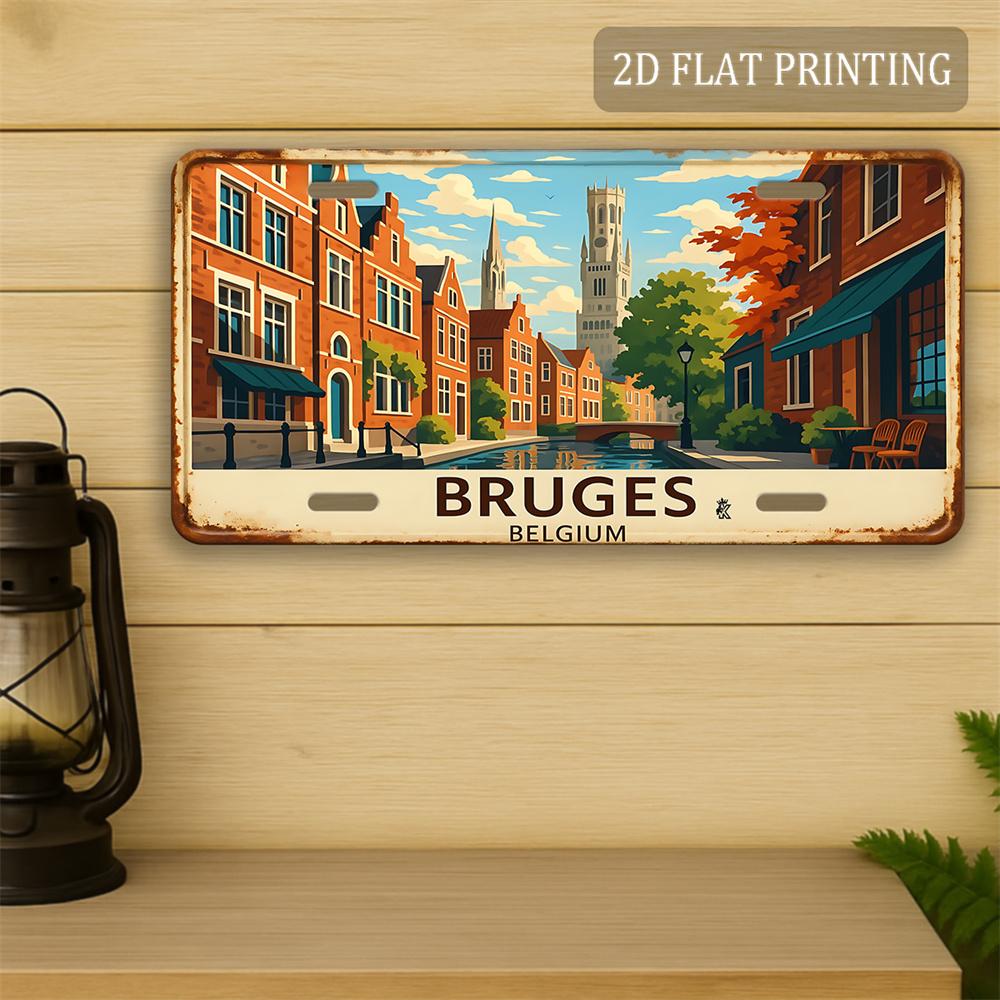 2D Flat - 1pc, Decorative Purposes Only, Vintage Metal License Plate - Aluminum License Plate from Bruges, Belgium