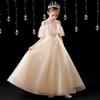 Elegant Girls' Long Formal Champagne Dress for Summer Piano Performance