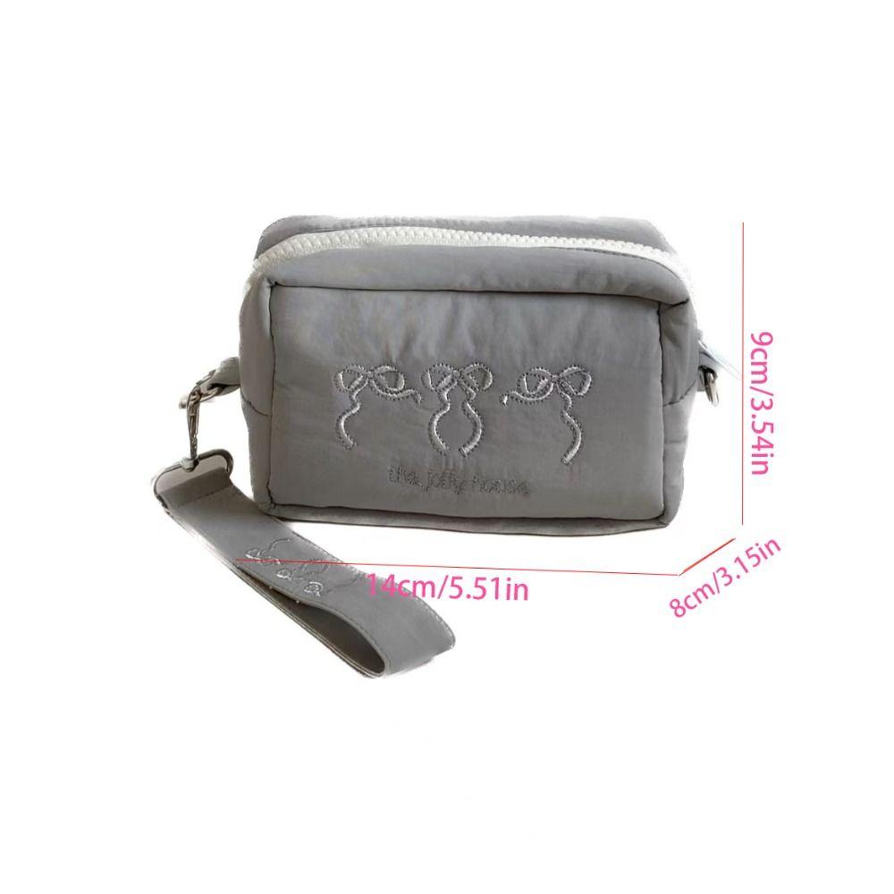 Keychain Zipper Wristlet Wallet With Lanyard Embroidered Bow Makeup Bag Nylon Coin Pocket  Outdoor