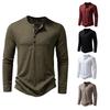 Mens Loose Slub Cotton Henley Collar Long Sleeve Casual T Shirt