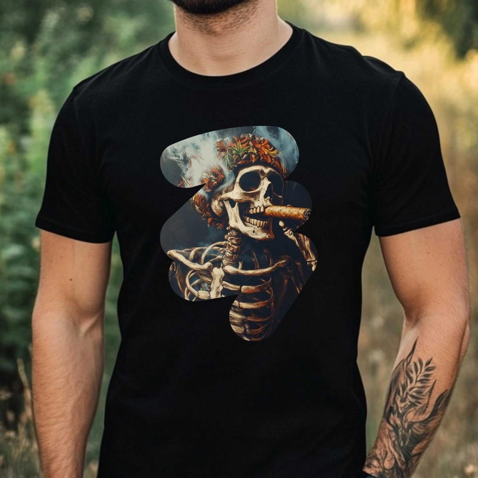 T-Shirt Herren Skelett Raucht Motiv Baumwolle Größe XS bis 5XL S