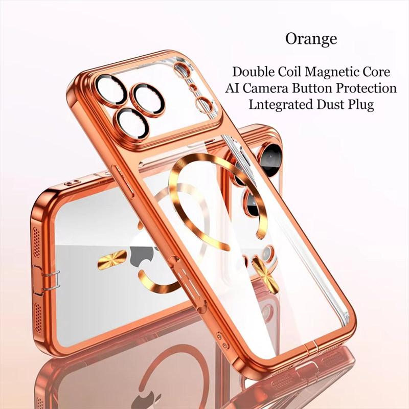 17Pro Cases Dust Plug Eletroplate Soft TPU Magsafe Case for iPhone 17 16 15 Pro Max 17 Pro Max Clear Silicone Cover