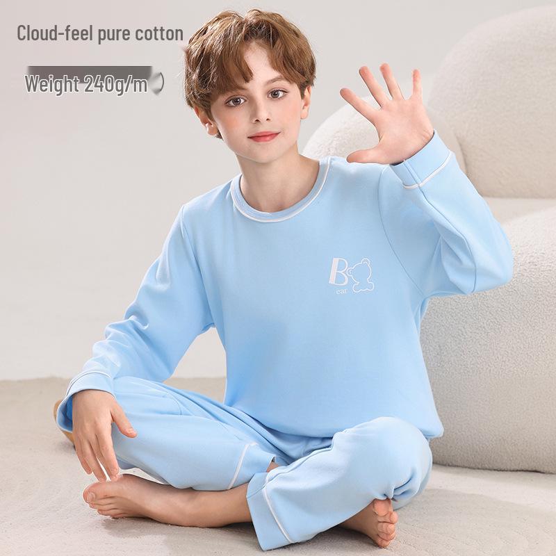 2026 Boys' Long Sleeve Pajama Set for Teens - Spring & Autumn Homewear