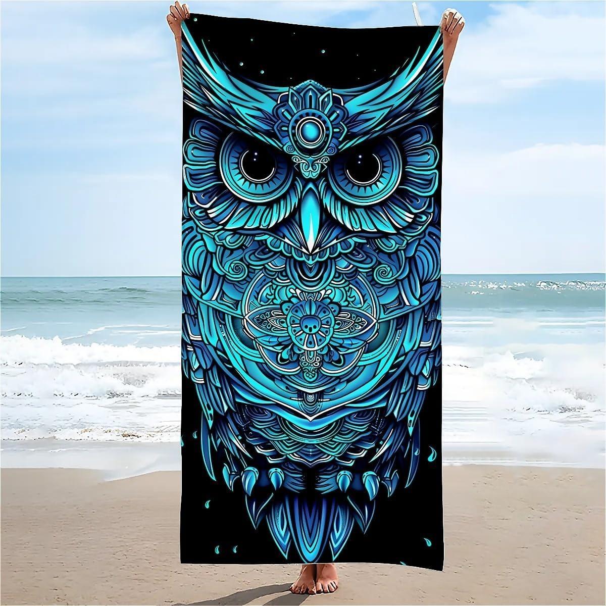 

Owl lines pattern Beach Towel for Family stuffs friend Gift Quick-Dry Sand free For Bath Yoga Beach Camping Swimming GYM Travel W40*H60(CM)