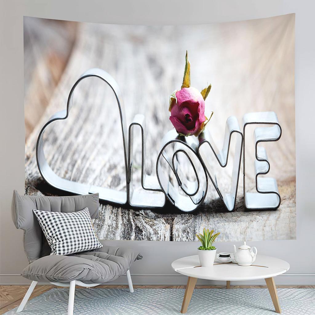 Happy Valentine's Day Tapestry Red Rose and Love Heart Tapestry Art Decor Wall Hanging Home Living Room Bedroom Dorm Tapestries