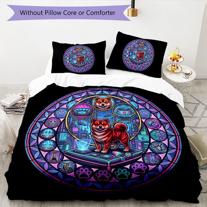 Cybernetic Canine Mandala Pattern Bedding,Quilt Set Quilt Cover Pillowcase Home Birthday Gift (1 * Duvet Cover + 2 * Pillowcase, Without Core)
