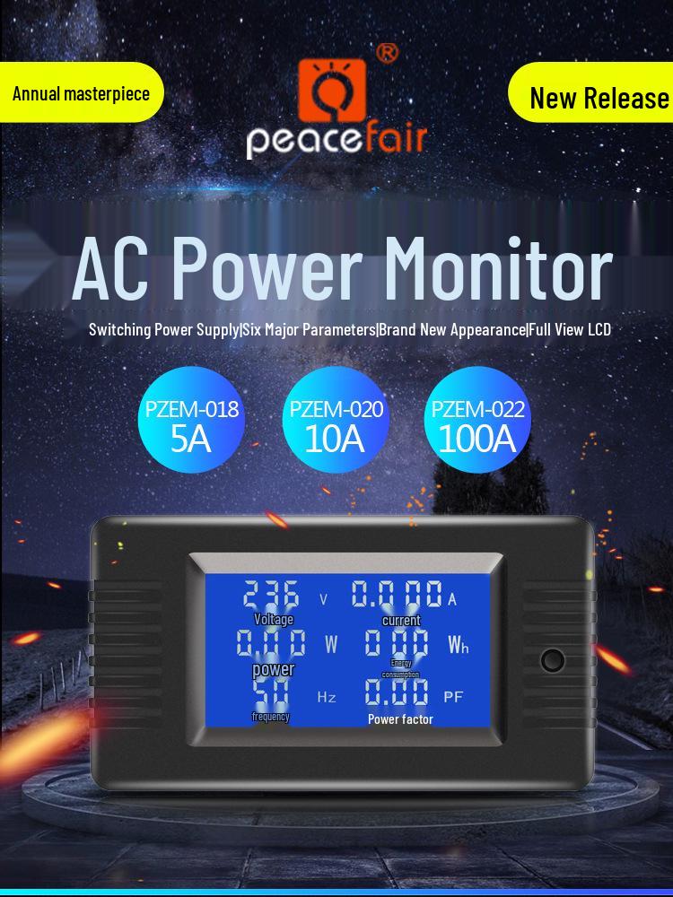 Peacefair AC Digital Power Tester: Multifunction Voltage, Current, Power, Frequency, and Energy Meter.